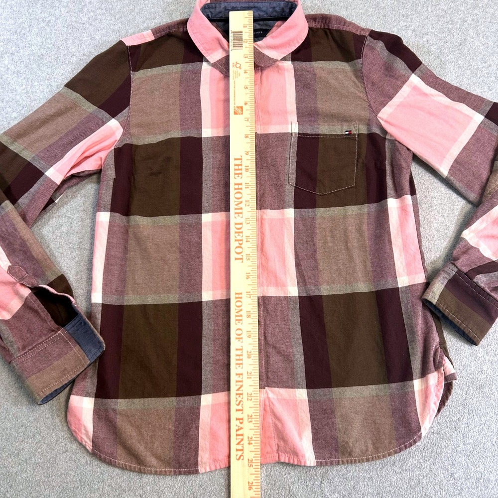 Tommy Hilfiger Button Down Womens S Pink Brown Plaid Long Sleeve Shirt Flannel - Picture 4 of 8